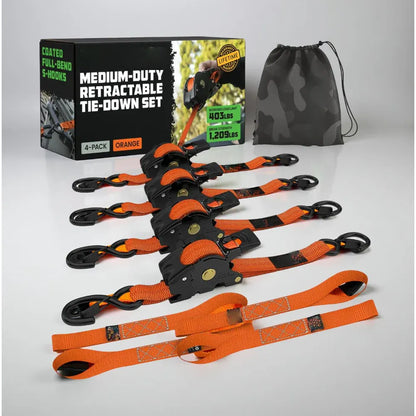 Heavy-Duty Retractable Cargo Tie-Down Straps with Hooks Set