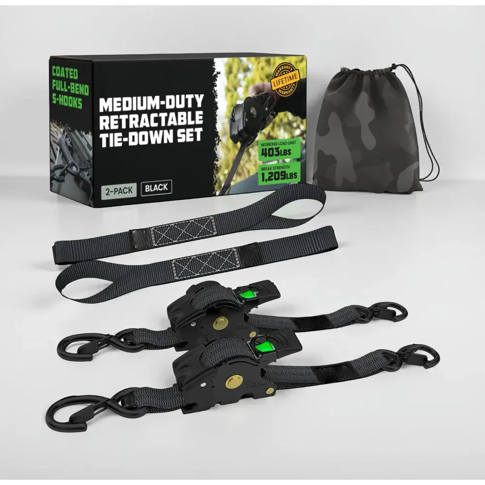 Heavy-Duty Retractable Cargo Tie-Down Straps with Hooks Set