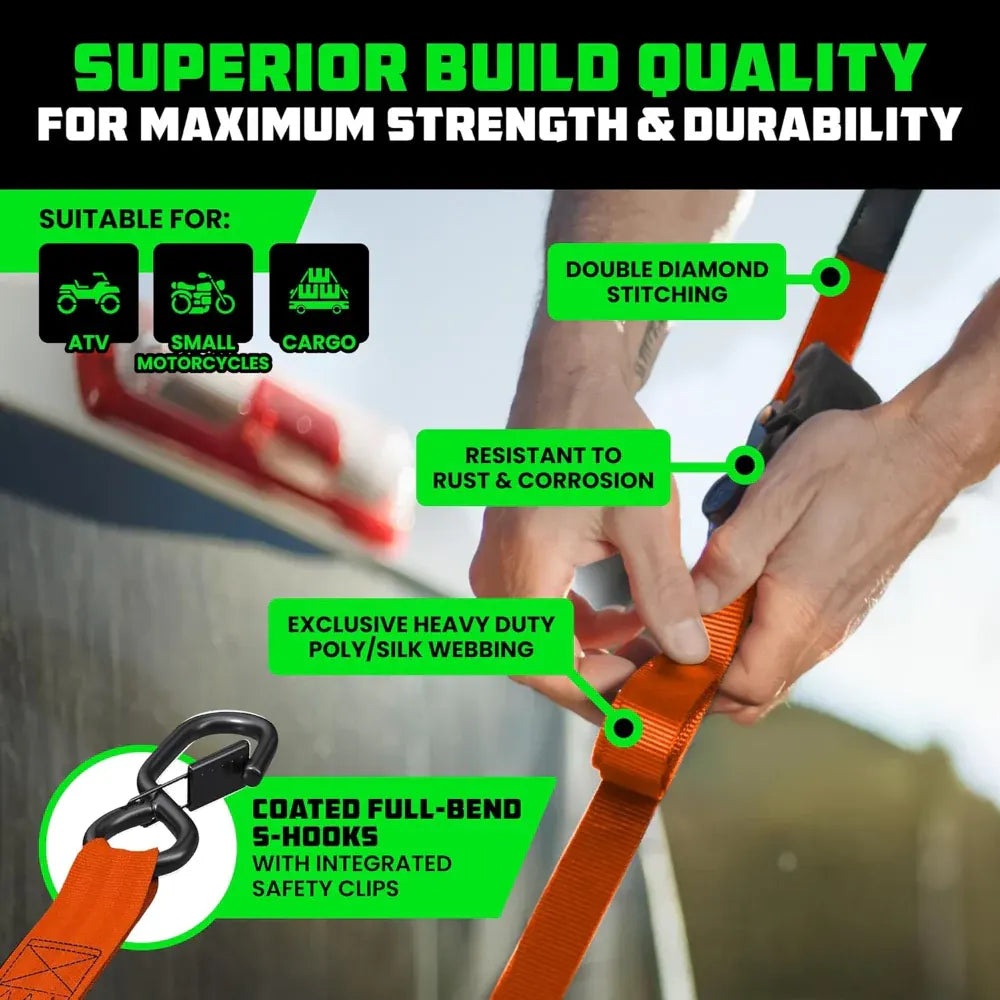 Heavy-Duty Retractable Cargo Tie-Down Straps with Hooks Set