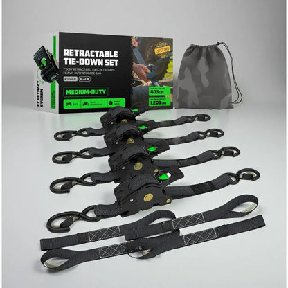 Heavy-Duty Retractable Cargo Tie-Down Straps with Hooks Set