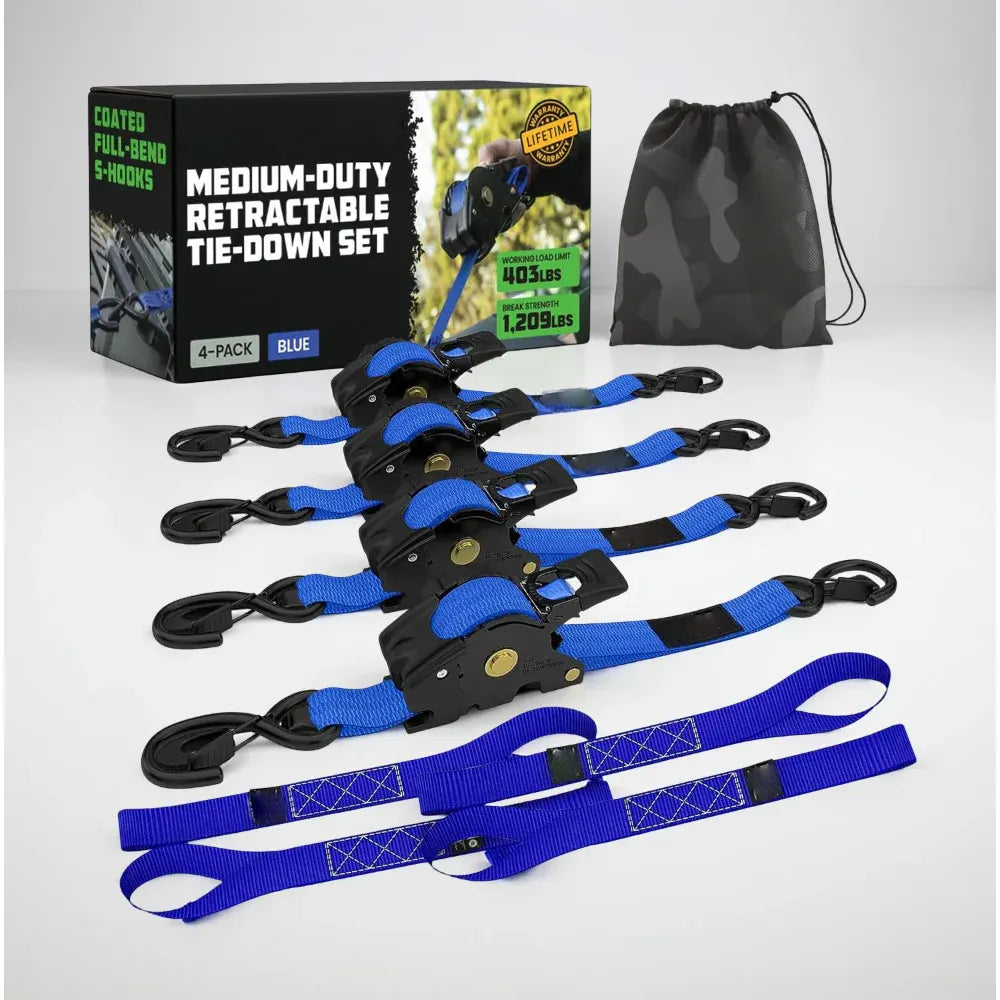 Heavy-Duty Retractable Cargo Tie-Down Straps with Hooks Set