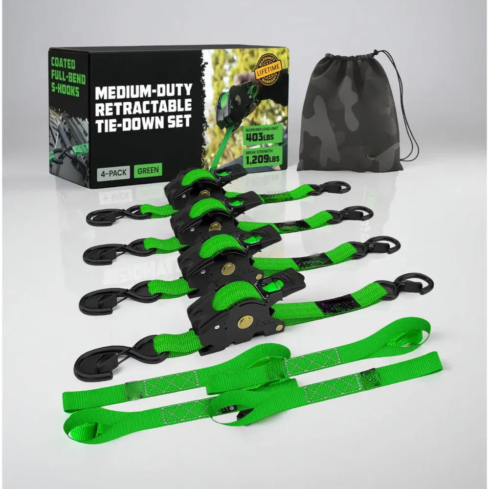 Heavy-Duty Retractable Cargo Tie-Down Straps with Hooks Set