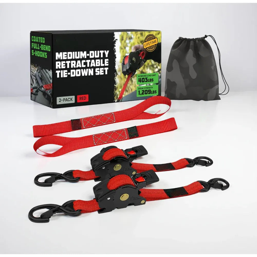Heavy-Duty Retractable Cargo Tie-Down Straps with Hooks Set