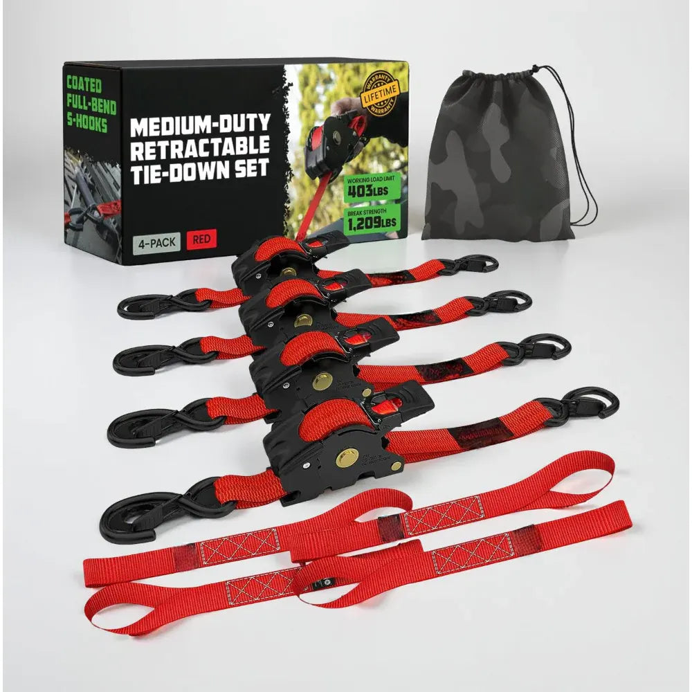 Heavy-Duty Retractable Cargo Tie-Down Straps with Hooks Set