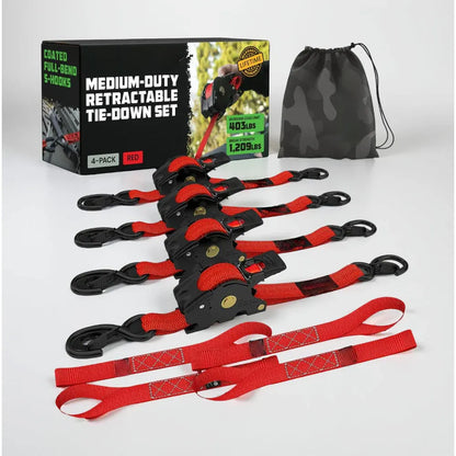 Heavy-Duty Retractable Cargo Tie-Down Straps with Hooks Set