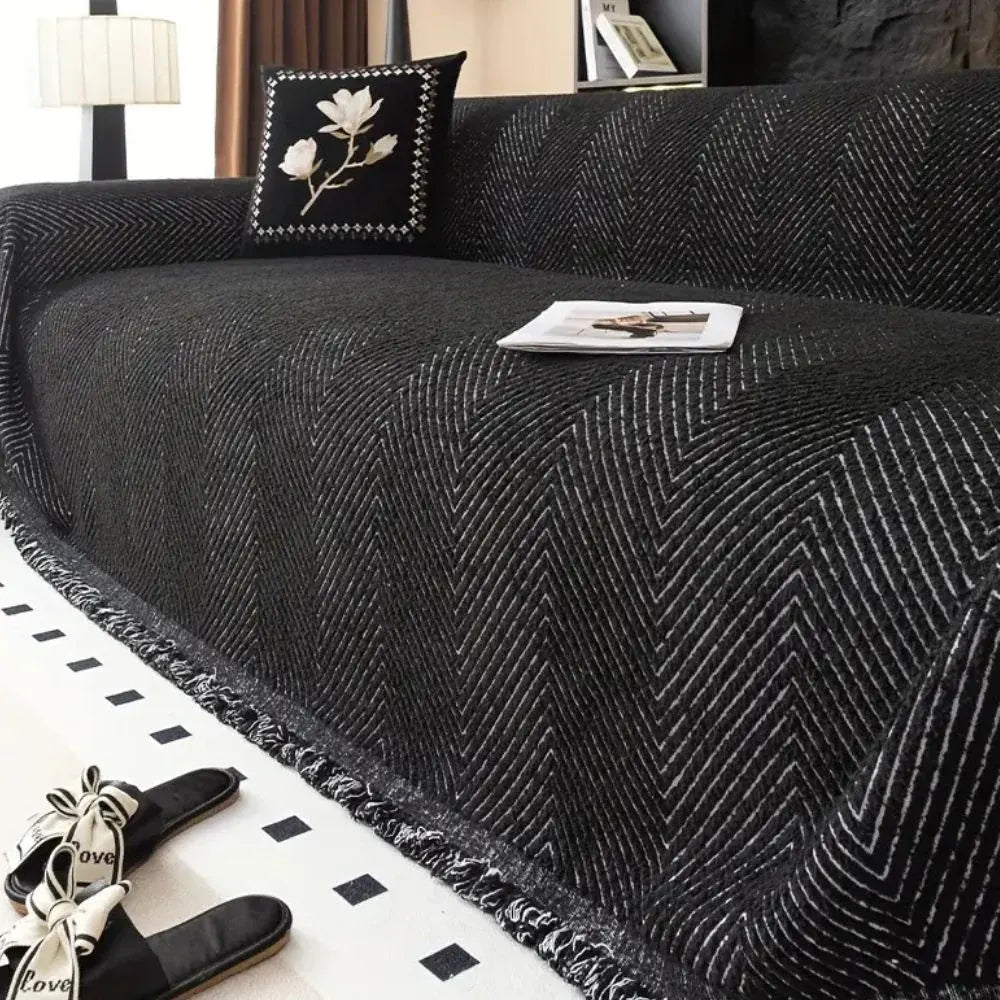 Herringbone Stripe Non-Slip Microfiber Sofa Slipcover Protector