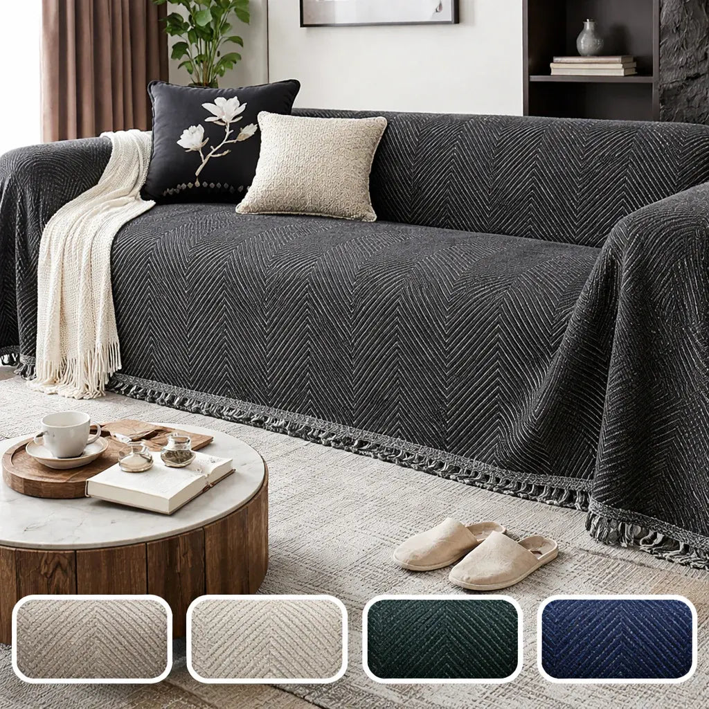 Herringbone Stripe Non-Slip Microfiber Sofa Slipcover Protector