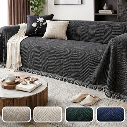 Herringbone Stripe Non-Slip Microfiber Sofa Slipcover Protector