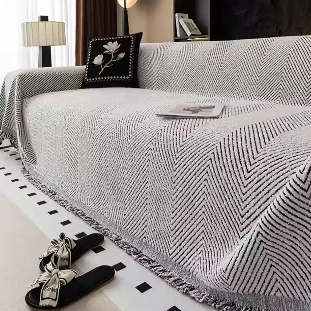 Herringbone Stripe Non-Slip Microfiber Sofa Slipcover Protector