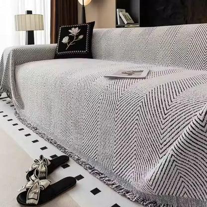 Herringbone Stripe Non-Slip Microfiber Sofa Slipcover Protector
