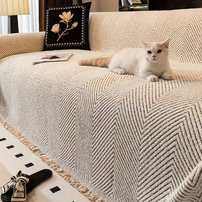 Herringbone Stripe Non-Slip Microfiber Sofa Slipcover Protector
