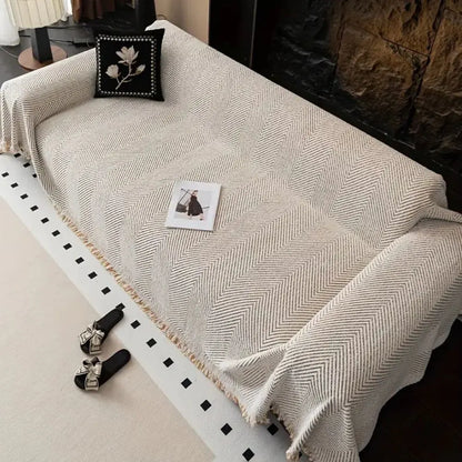 Herringbone Stripe Non-Slip Microfiber Sofa Slipcover Protector