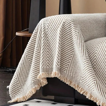 Herringbone Stripe Non-Slip Microfiber Sofa Slipcover Protector