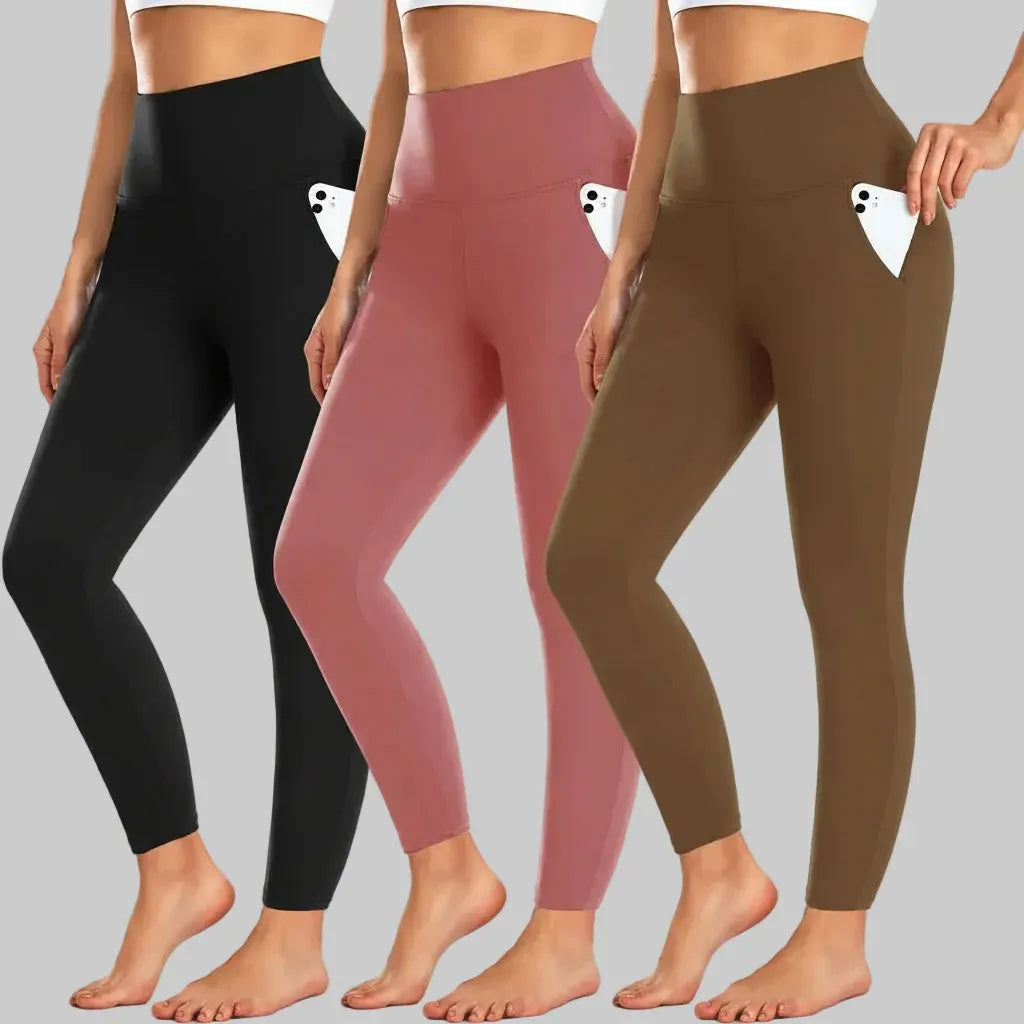 High-Waisted Fleece-Lined Leggings with Pockets for Winter Workouts