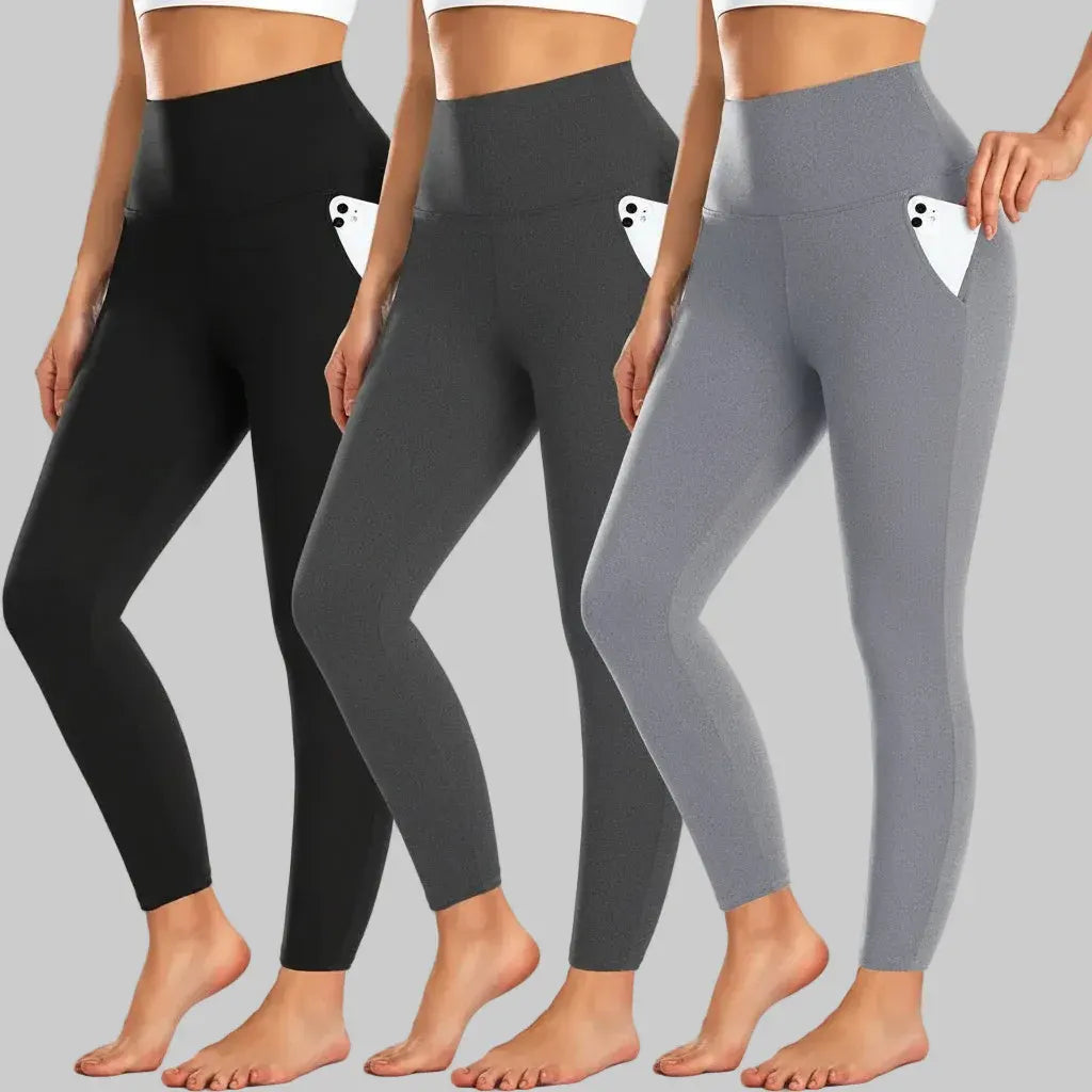 High-Waisted Fleece-Lined Leggings with Pockets for Winter Workouts