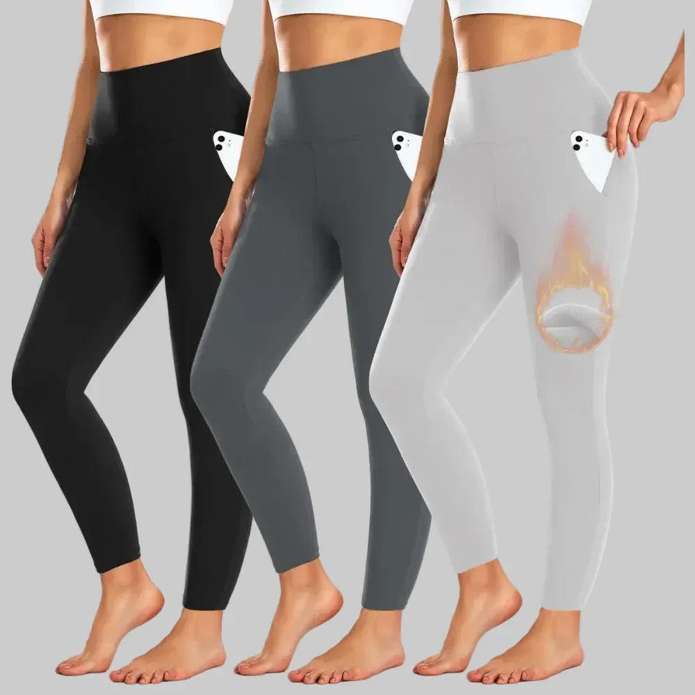 High-Waisted Fleece-Lined Leggings with Pockets for Winter Workouts