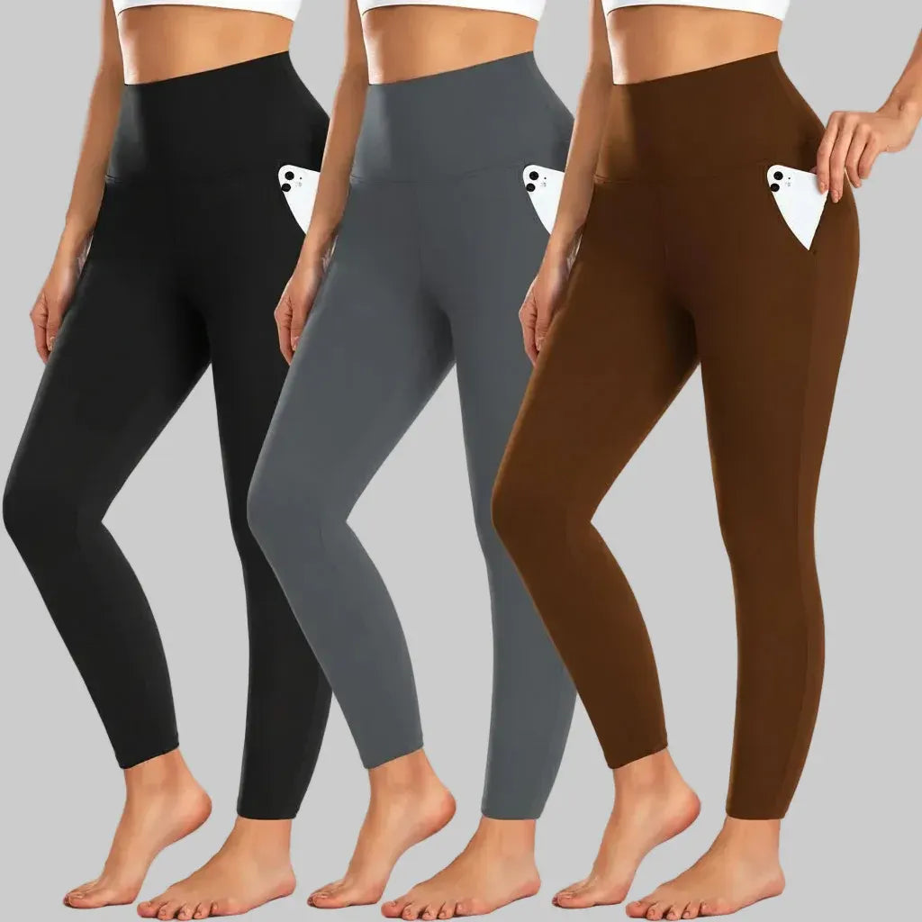 High-Waisted Fleece-Lined Leggings with Pockets for Winter Workouts