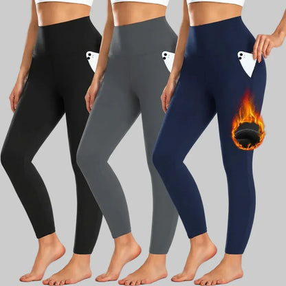 High-Waisted Fleece-Lined Leggings with Pockets for Winter Workouts