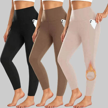 High-Waisted Fleece-Lined Leggings with Pockets for Winter Workouts