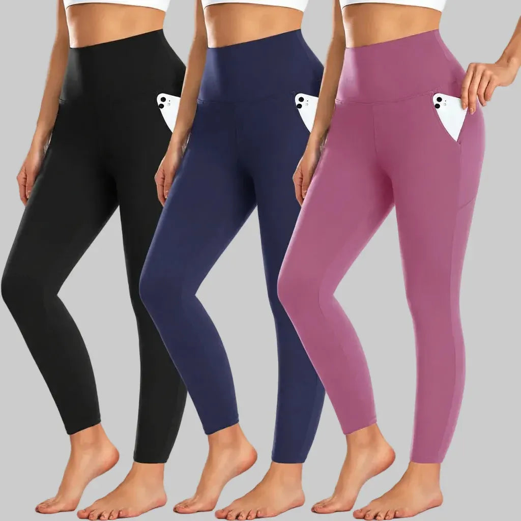 High-Waisted Fleece-Lined Leggings with Pockets for Winter Workouts