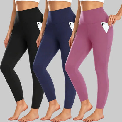 High-Waisted Fleece-Lined Leggings with Pockets for Winter Workouts