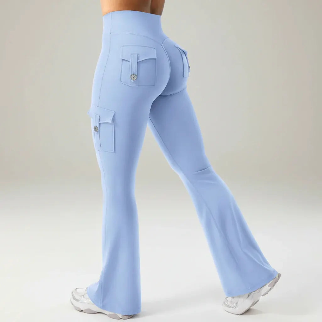 High-Waisted Wide-Leg Cargo Trousers with Flare Pockets for Women