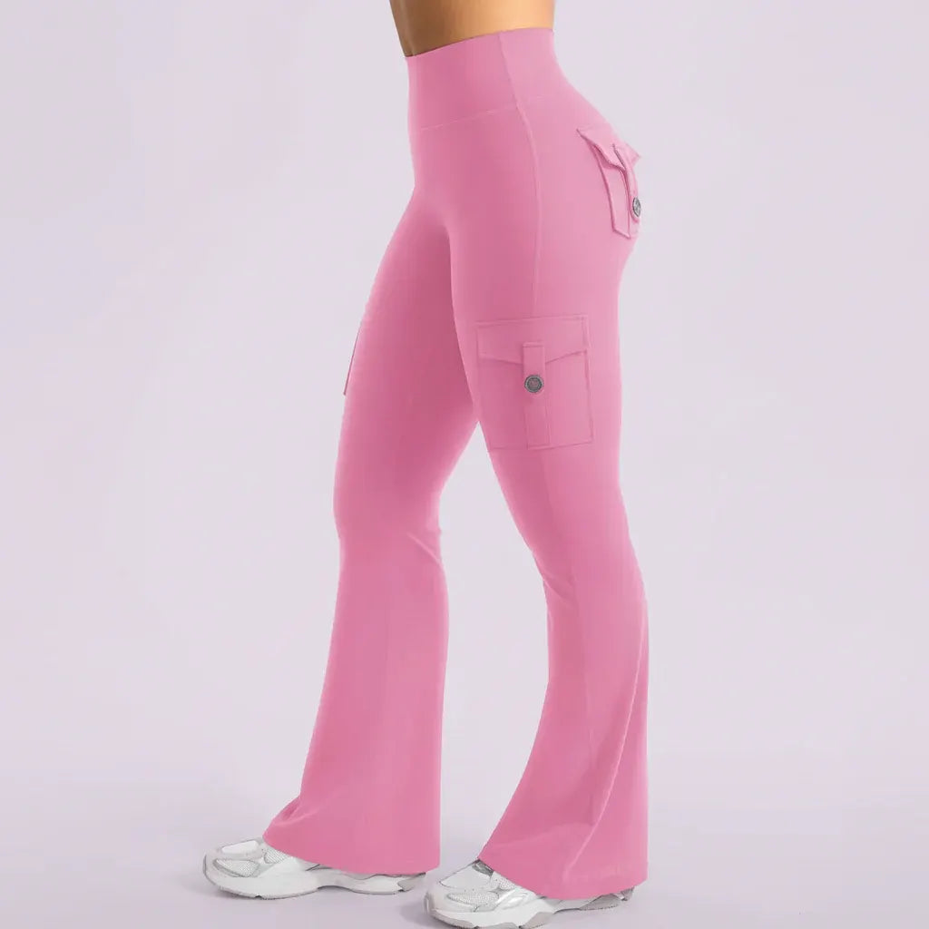 High-Waisted Wide-Leg Cargo Trousers with Flare Pockets for Women