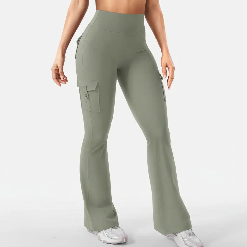 High-Waisted Wide-Leg Cargo Trousers with Flare Pockets for Women