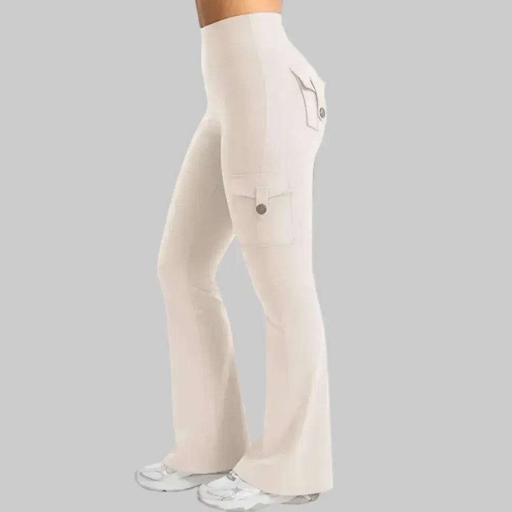 High-Waisted Wide-Leg Cargo Trousers with Flare Pockets for Women
