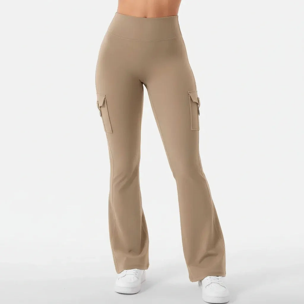High-Waisted Wide-Leg Cargo Trousers with Flare Pockets for Women