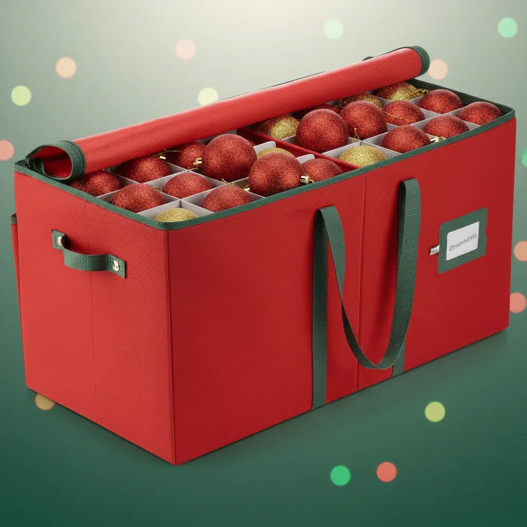 Holiday Decoration Storage Box with Ornament Dividers
