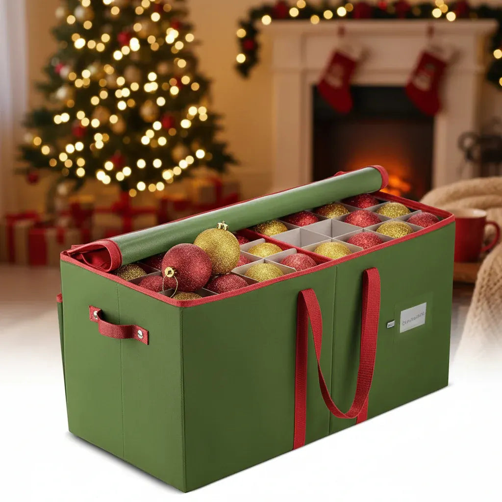 Holiday Decoration Storage Box with Ornament Dividers