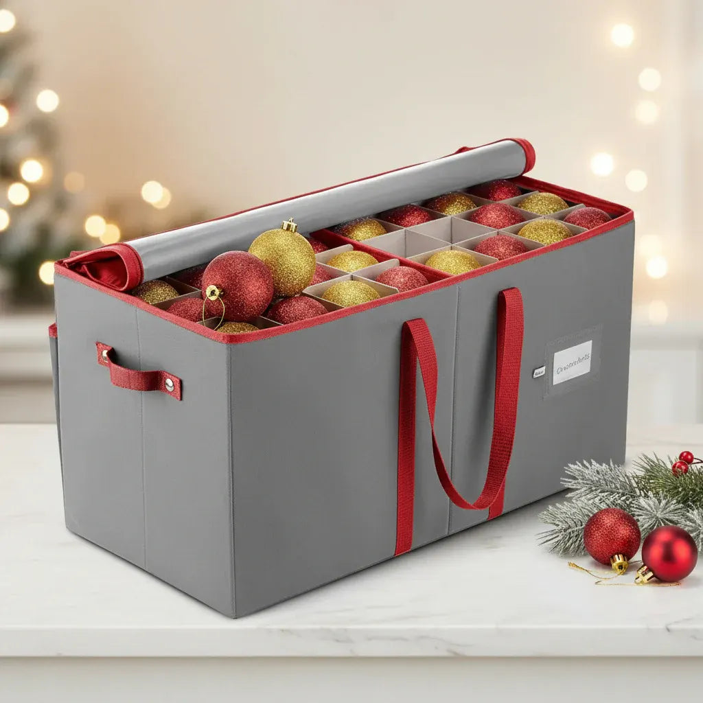 Holiday Decoration Storage Box with Ornament Dividers
