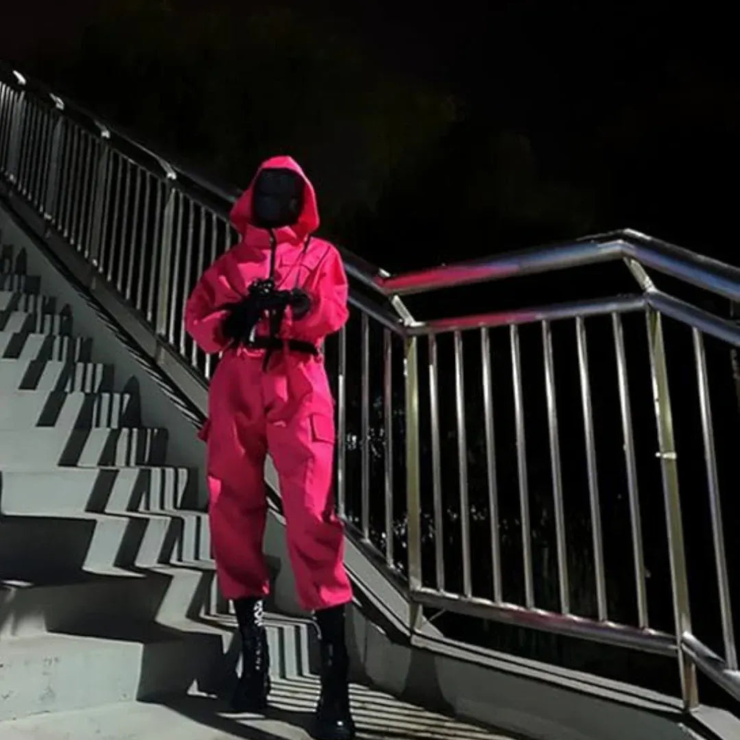 Hooded Jumpsuit & Mask Halloween Costume Outfit Set