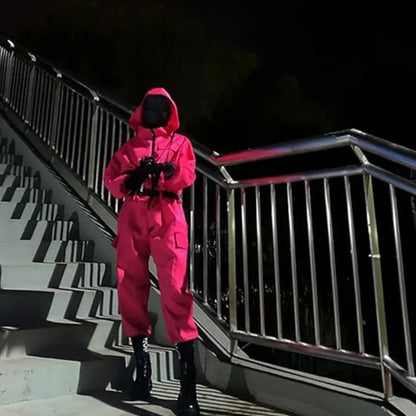 Hooded Jumpsuit & Mask Halloween Costume Outfit Set