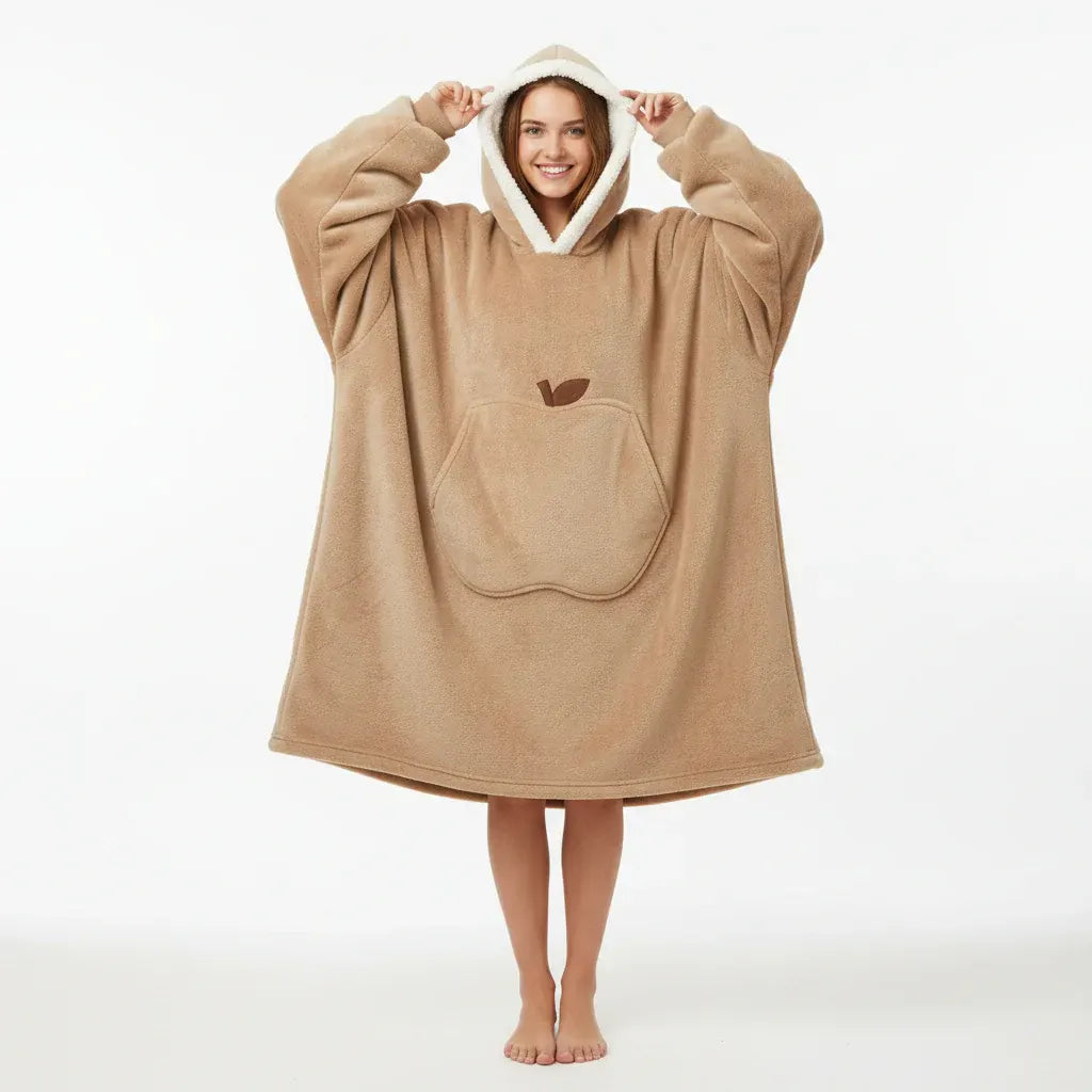Hooded Wearable Fleece Blanket - Cozy Winter Throw with Sleeves