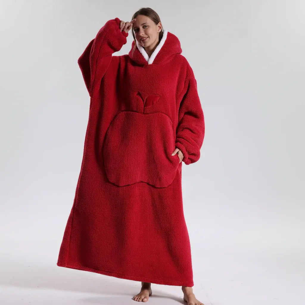 Hooded Wearable Fleece Blanket - Cozy Winter Throw with Sleeves