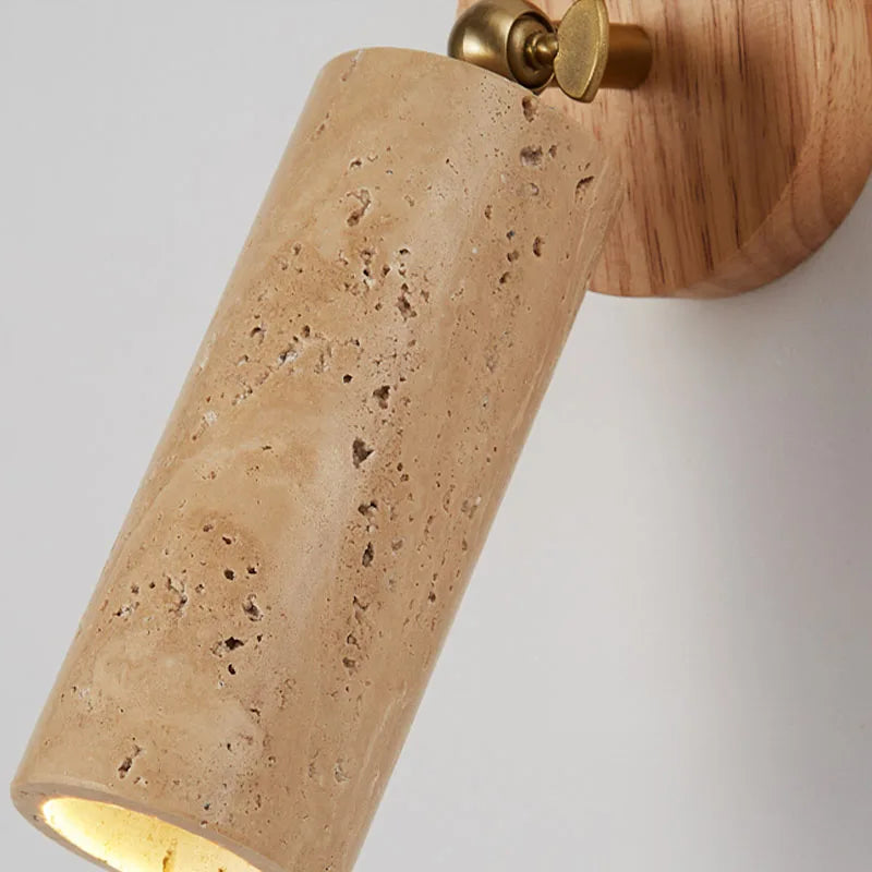 Huangdong Wabi-Sabi Wall Sconce | Travertine & Wood Light Fixture