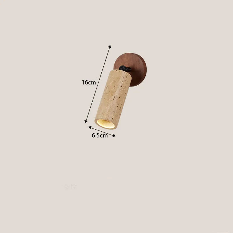 Huangdong Wabi-Sabi Wall Sconce | Travertine & Wood Light Fixture