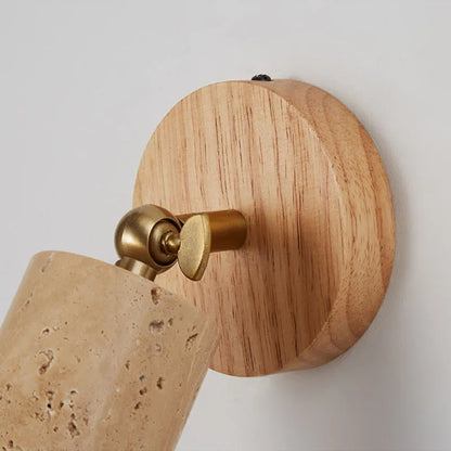 Huangdong Wabi-Sabi Wall Sconce | Travertine & Wood Light Fixture