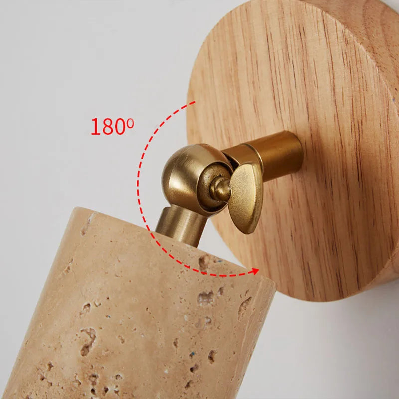 Huangdong Wabi-Sabi Wall Sconce | Travertine & Wood Light Fixture