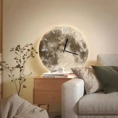 Illuminated Moon Phase LED Wall Clock with Lunar Light Display
