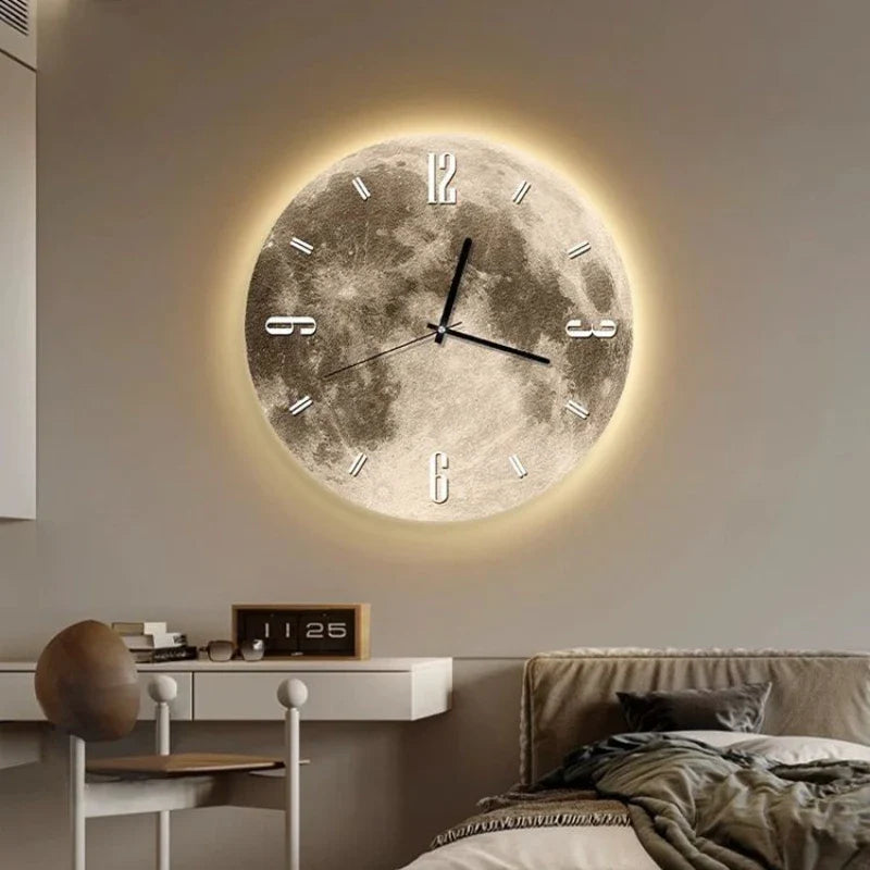 Illuminated Moon Phase LED Wall Clock with Lunar Light Display