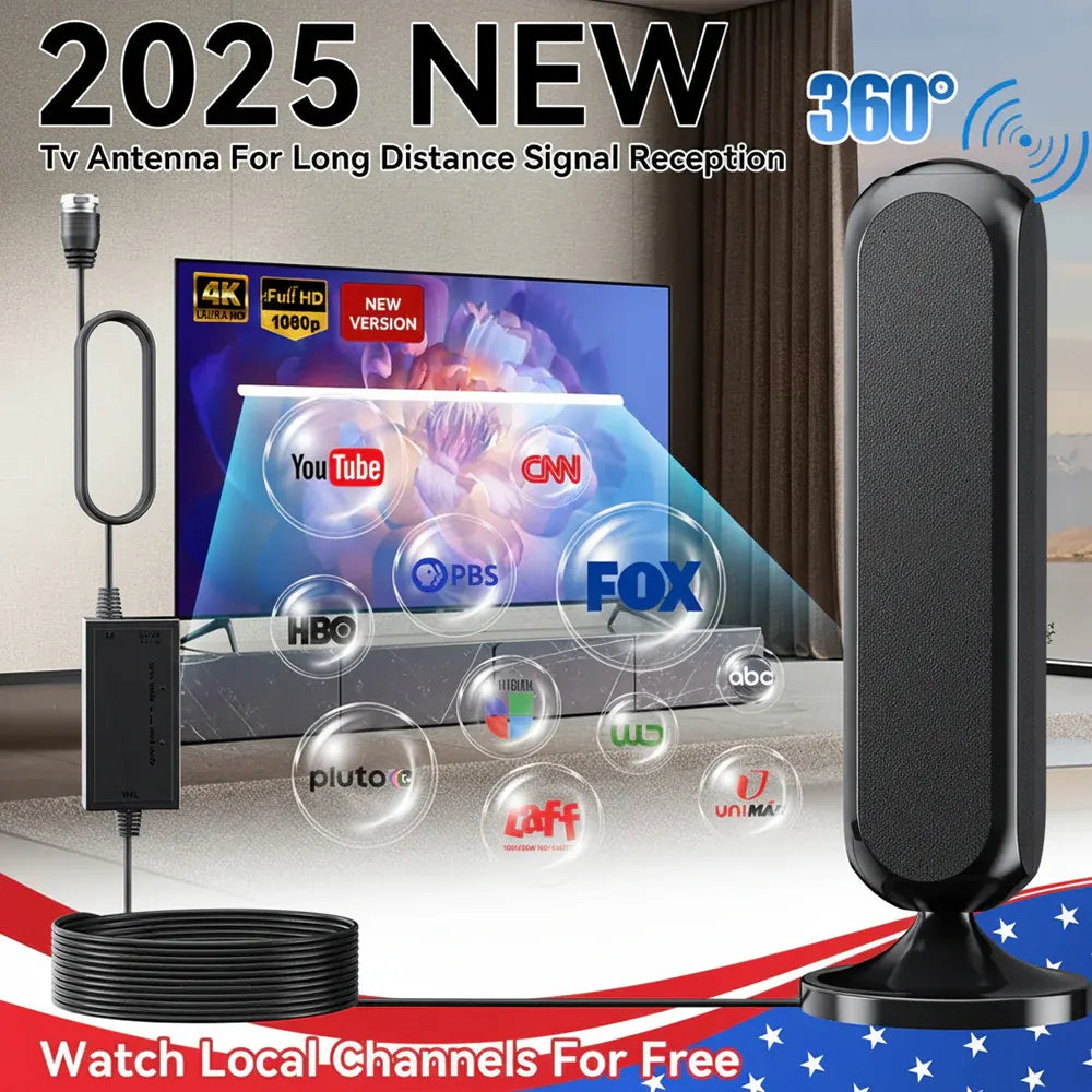 Indoor Digital TV Antenna with Signal Booster, Long Range 4K HD Reception