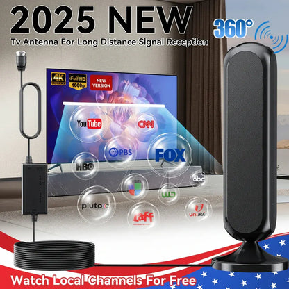 Indoor Digital TV Antenna with Signal Booster, Long Range 4K HD Reception