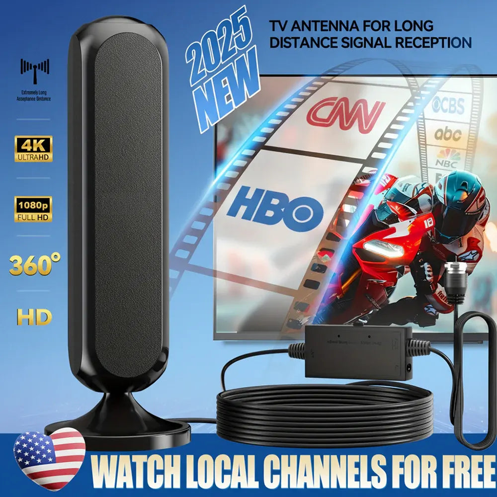 Indoor Digital TV Antenna with Signal Booster, Long Range 4K HD Reception
