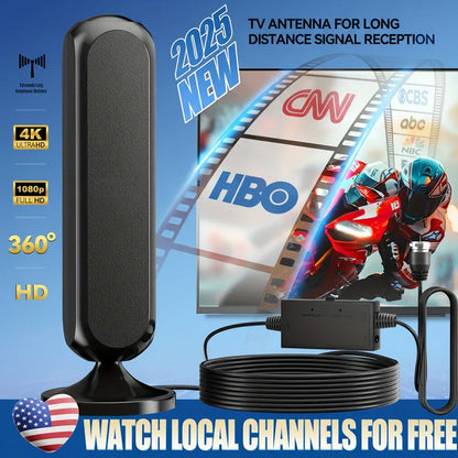 Indoor Digital TV Antenna with Signal Booster, Long Range 4K HD Reception