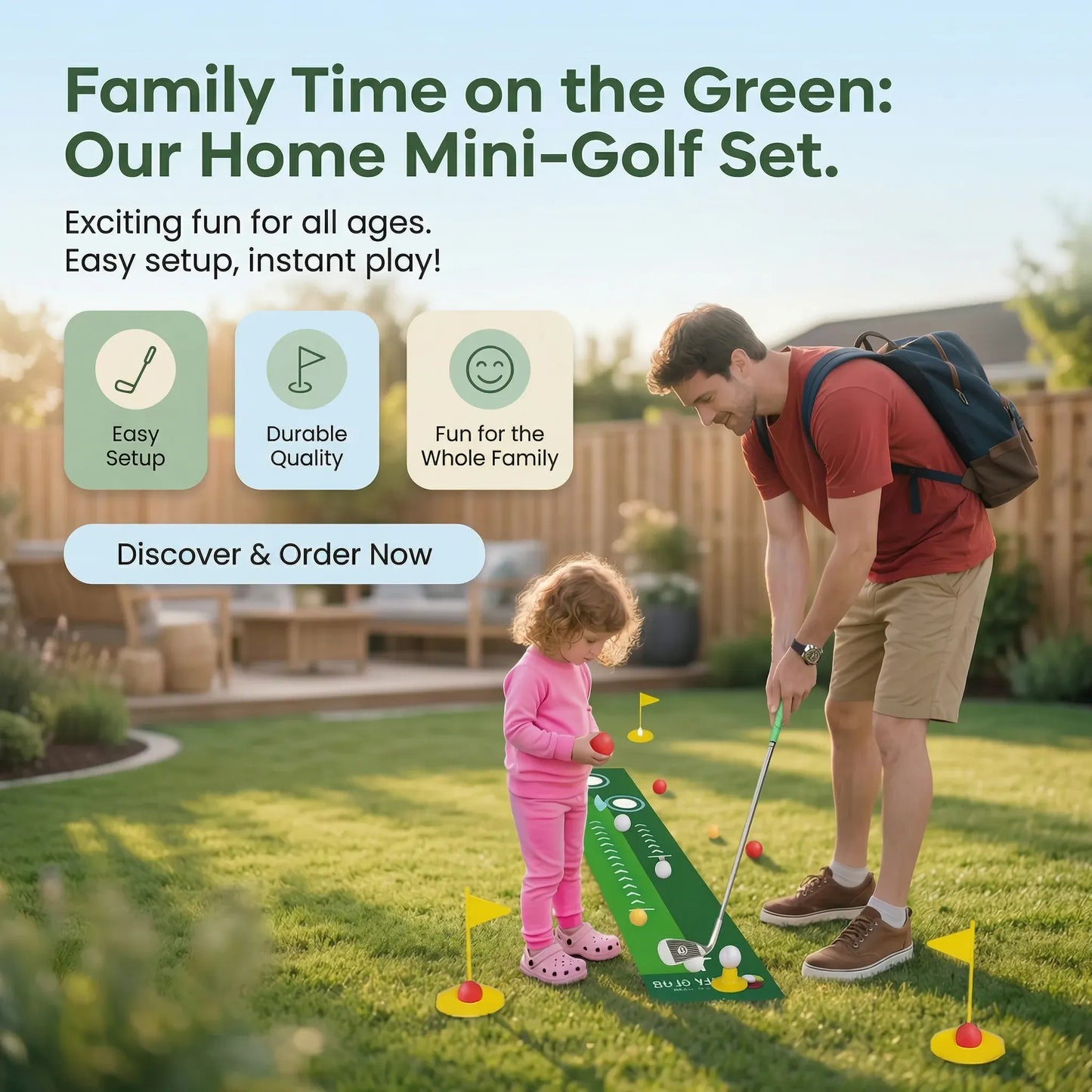 Indoor Golf Putting Mat with Adjustable Clubs Practice Set