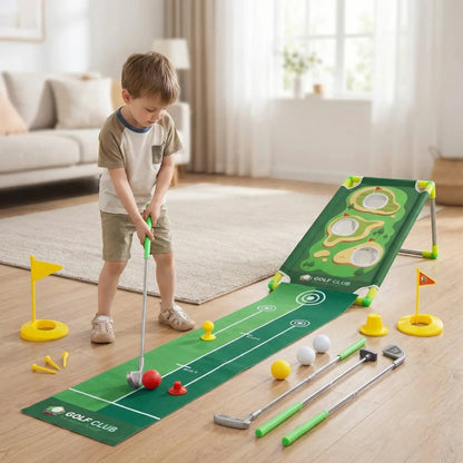 Indoor Golf Putting Mat with Adjustable Clubs Practice Set