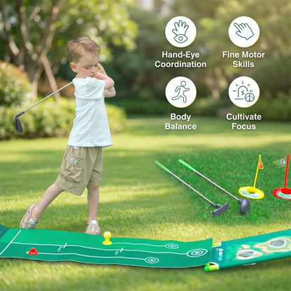 Indoor Golf Putting Mat with Adjustable Clubs Practice Set